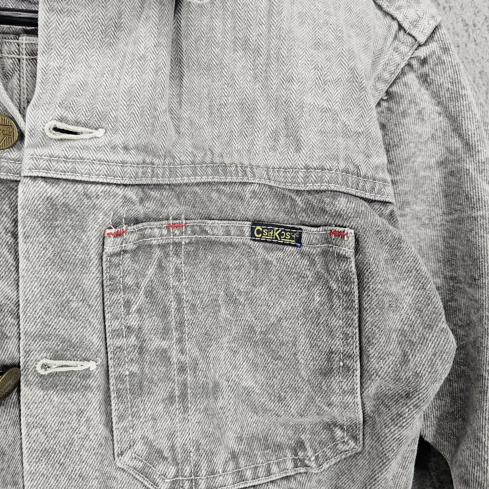Vintage OshKosh B'gosh Jacket Kids 10 Gray Herringbone‎ Denim Workwear 90s USA